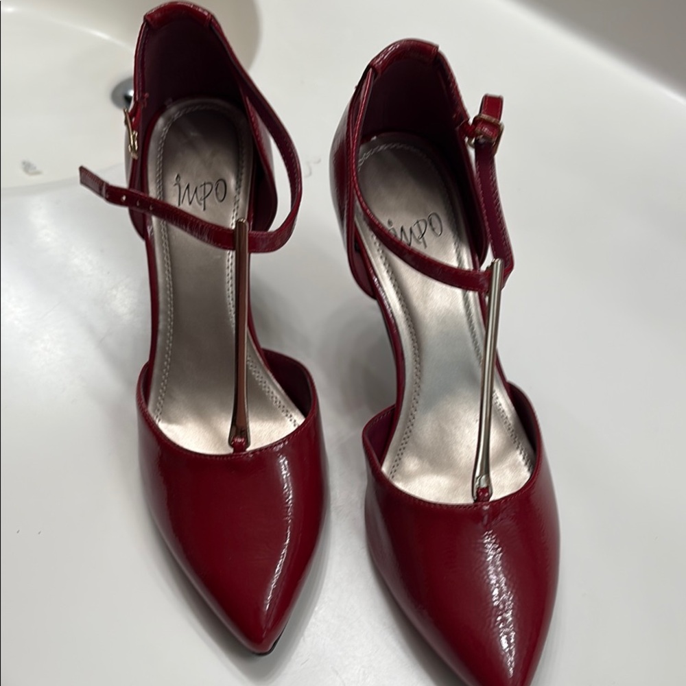 Impo Red Heels with Ankle Strap and D'Orsay Design